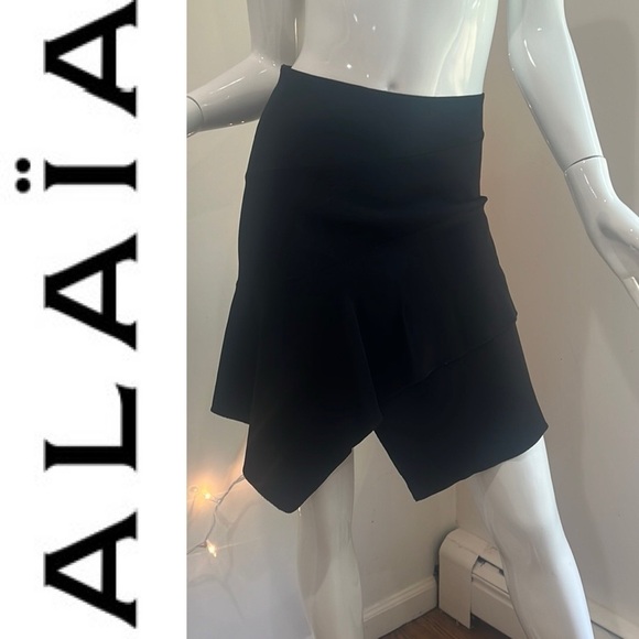 ALAIA  Asymmetrical Layered Stretchy Mini Skirt Sculpted Fit Handkerchief Hem - Picture 1 of 15